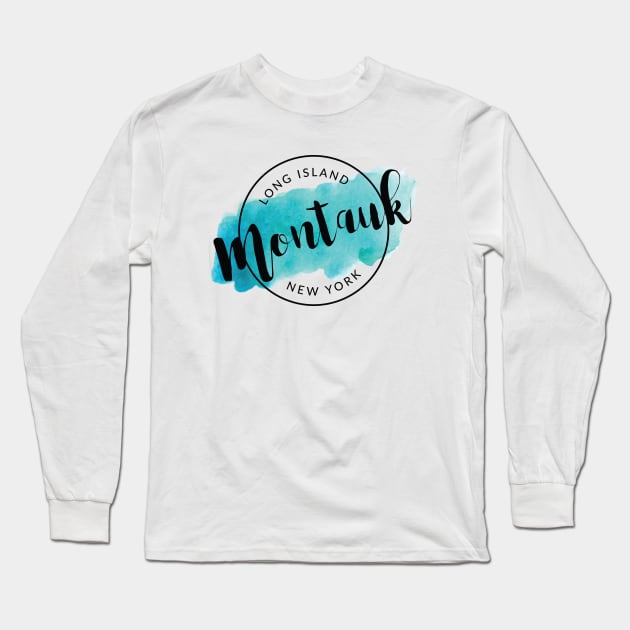 Montauk, Long Island, Watercolor Badge Long Sleeve T-Shirt by RachelLaBianca